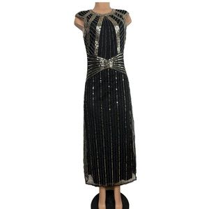 VIJIV Women's Sz S Black Sequin Sleeveless Maxi Dress Christmas New Year Party
